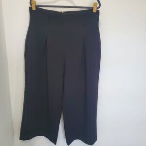 BCBG MAX AZRIA BLACK PAPER-BAG WIDE LEG CROPPED PLEATED TROUSERS/BELT/POCKETS XL